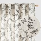 Lazzzy Linen Black Floral Curtains 90 Inch Length Farmhouse Curtain Back Tab Drapes for Living Room Bedroom Light Filtering Vint