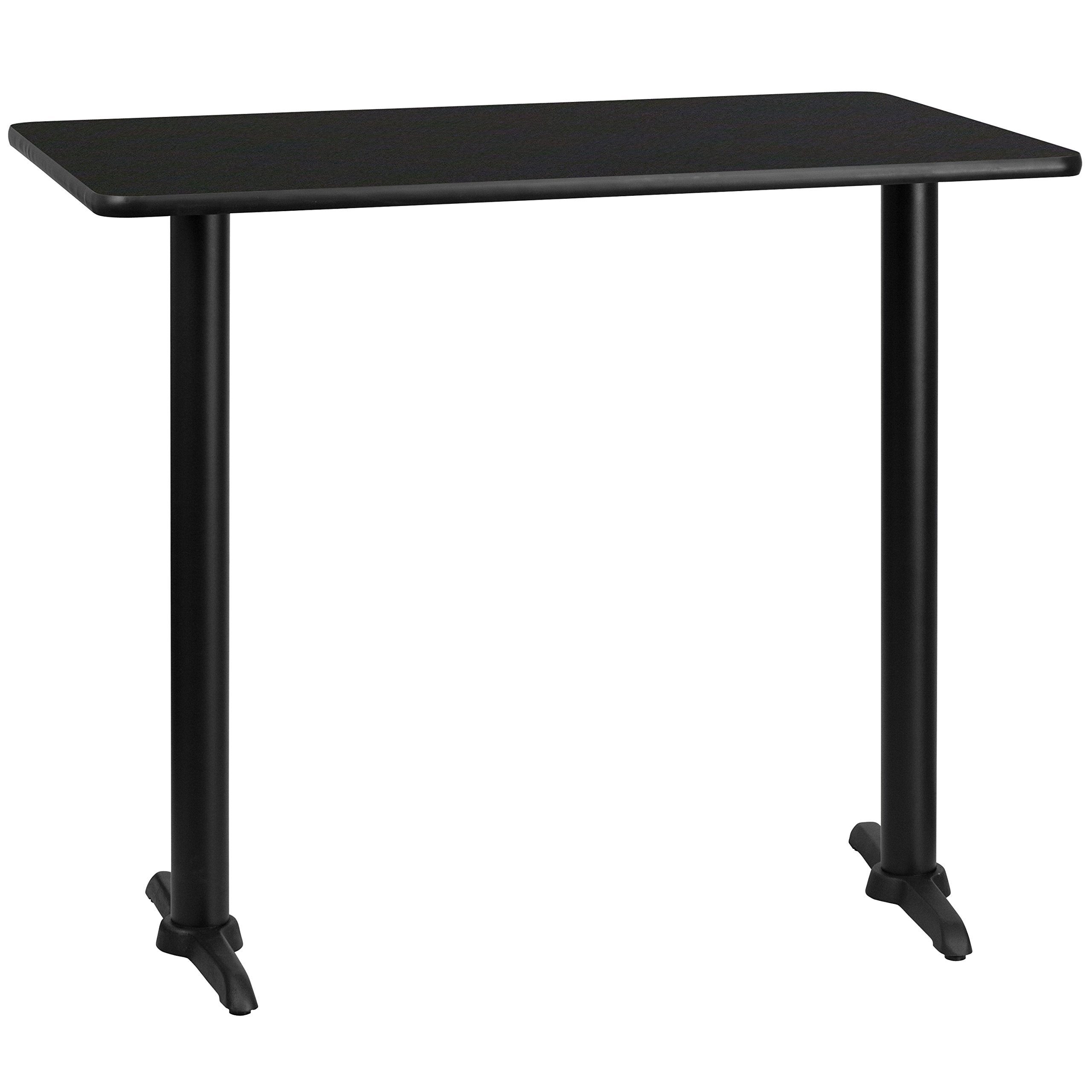 Flash Furniture 30'' X 48'' Rectangular Black Laminate Table Top With 5'' X 22'' Bar Height Table Bases
