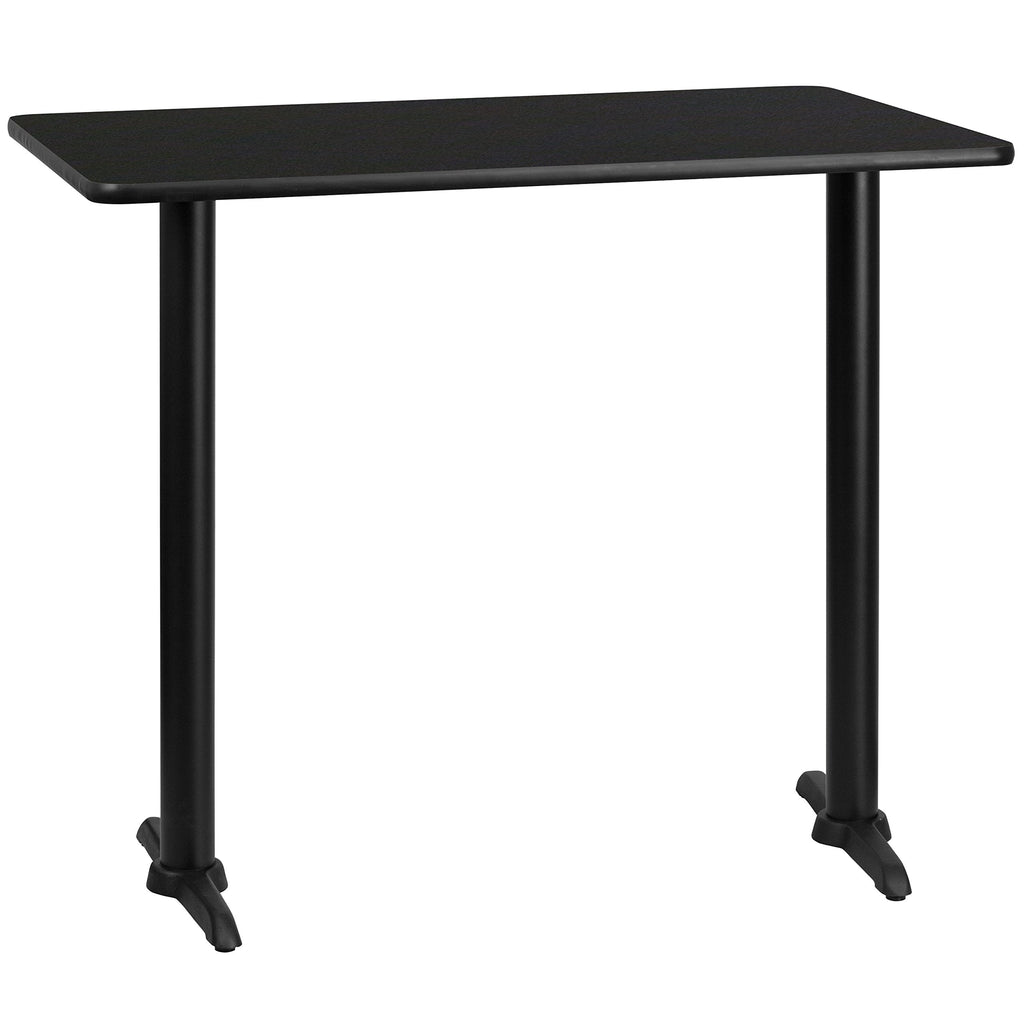 Flash Furniture 30'' X 48'' Rectangular Black Laminate Table Top With 5'' X 22'' Bar Height Table Bases