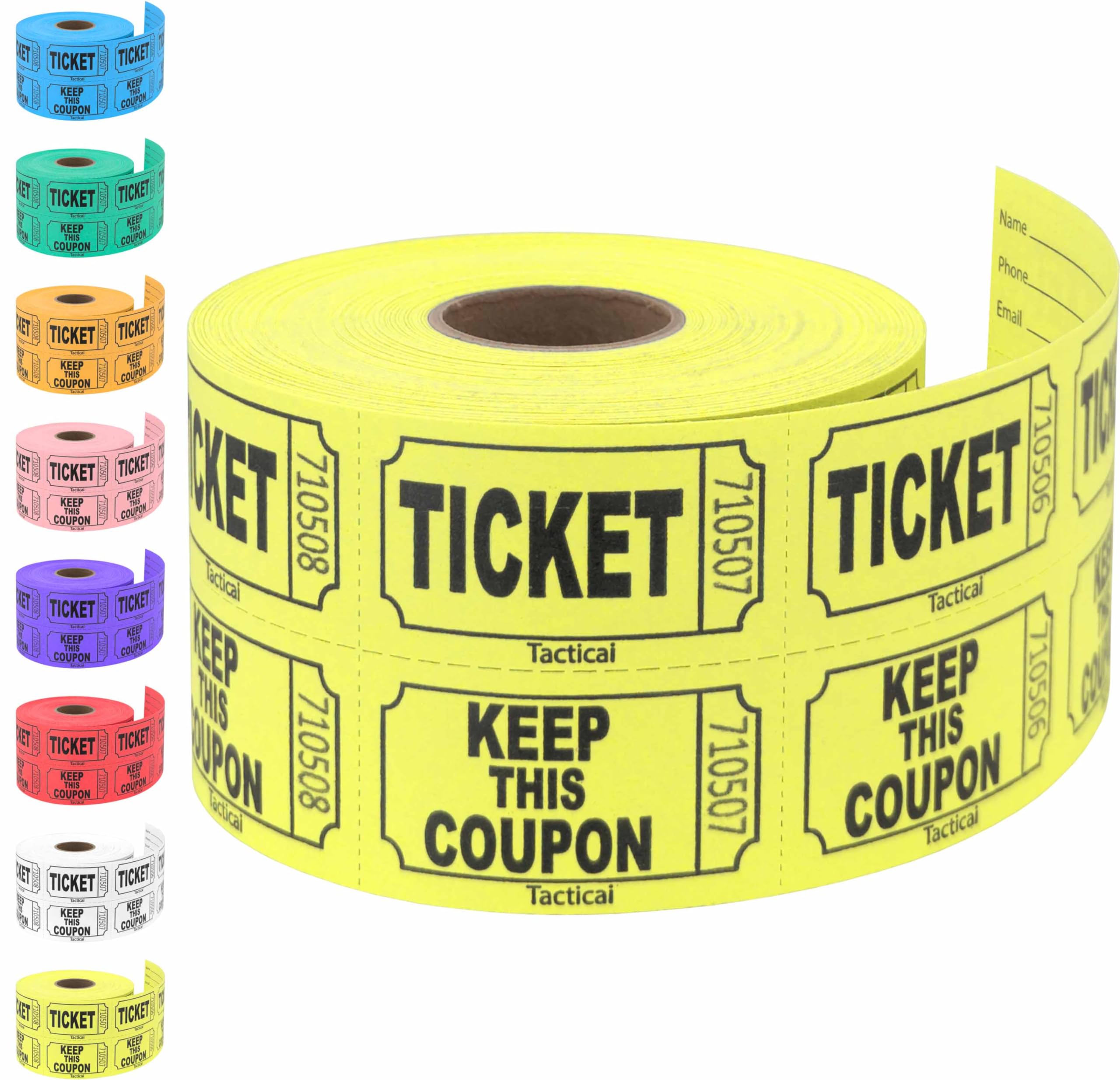 Tacticai 500 Raffle Tickets, Yellow (8 Color Selection), Double Roll, Ticket For Events, Entry, Class Reward, Fundraiser & Prize