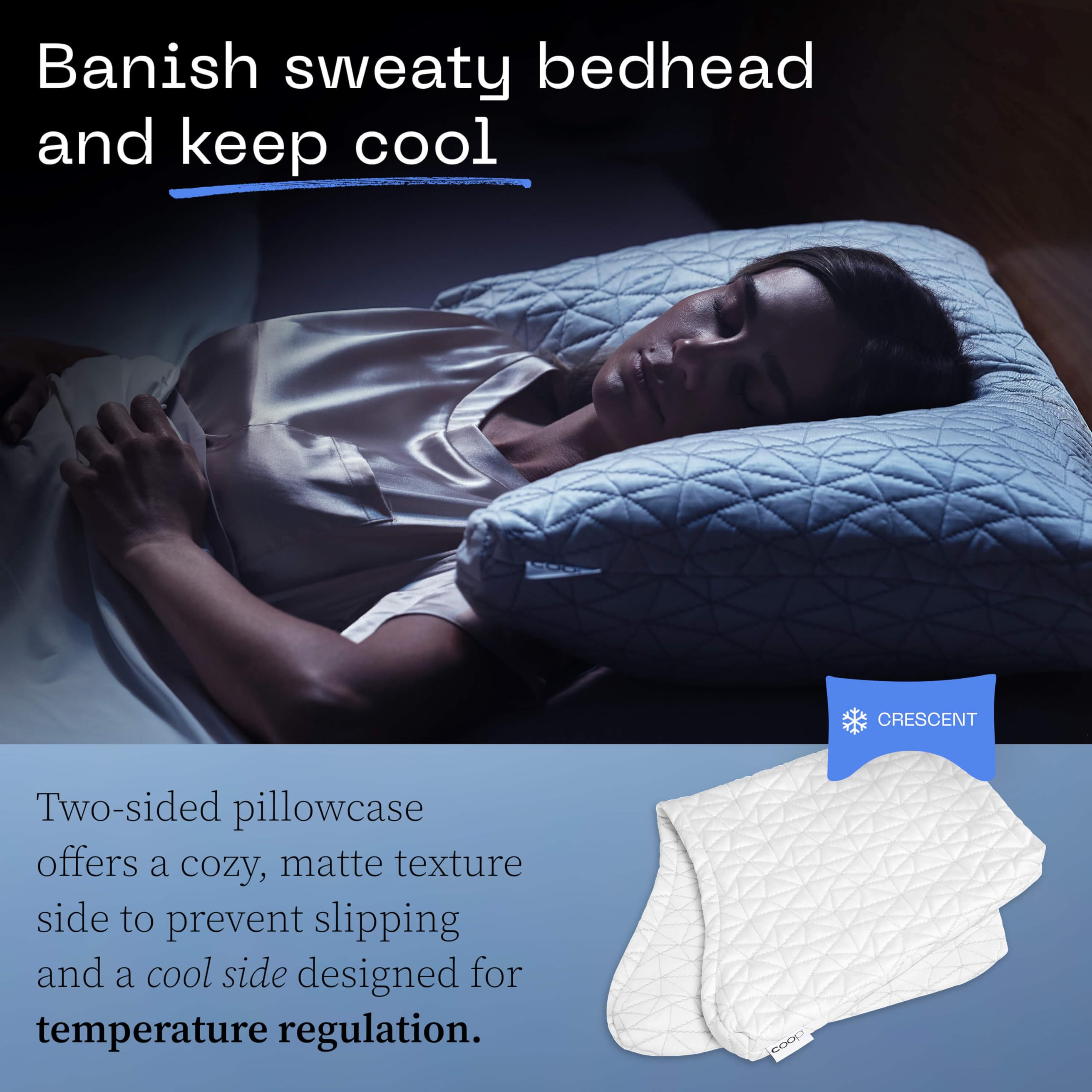 Coop Home Goods Cool Side Crescent King Size Pillow Case, Cooling Pillow Cases For Hot Sleepers, Two-Sided Pillow Covers, Cozy S