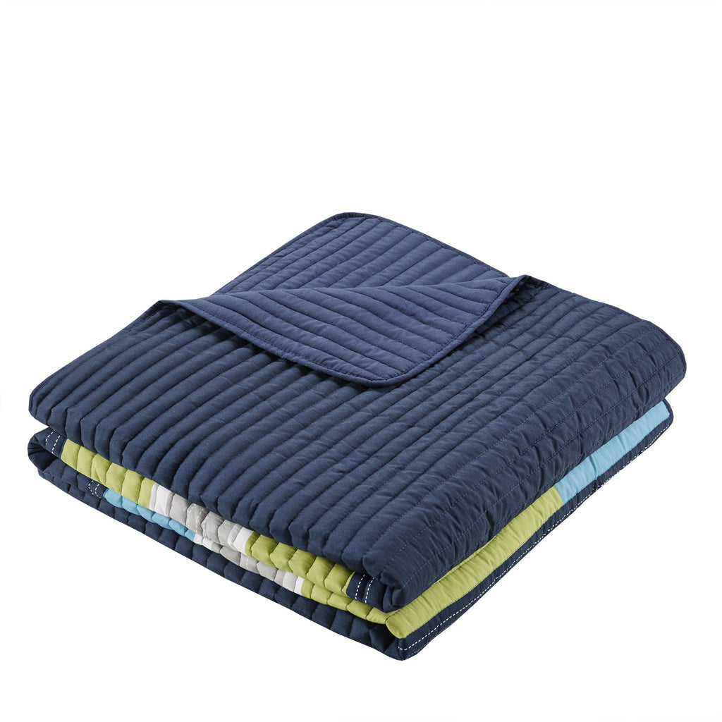 Comfort Spaces Cs14-0861 2 Piece Quilt Coverlet Bedspread All Season Lightweight Hypoallergenic Pipeline Colorblock Kids Bedding