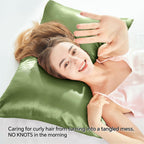 Bedelite Satin Pillowcase With Zipper, Cedar Green Pillow Cases Queen Size Set Of 2, Super Soft And Cooling Similar To Silk Pill