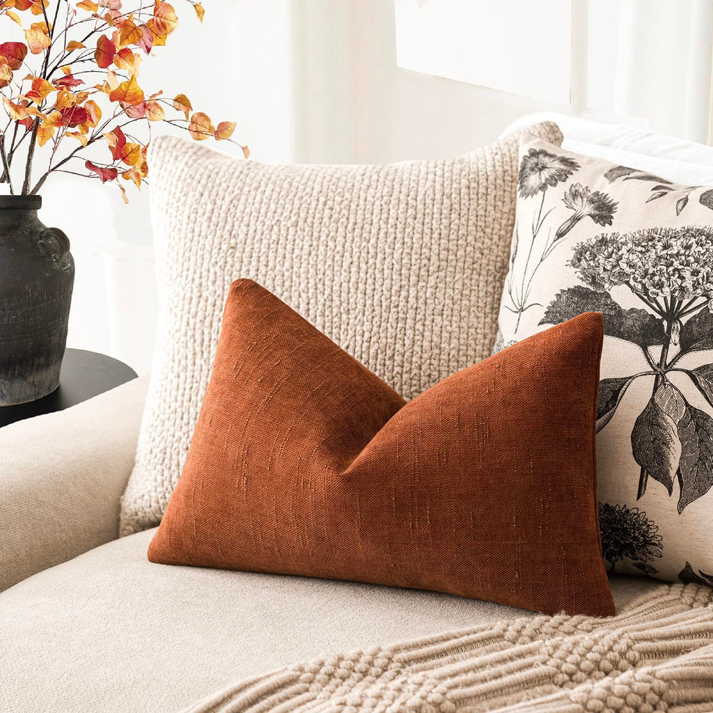 Foindtower Pack Of 2 Soft Textured Throw Decorative Pillow Covers Lumbar Accent Solid Cushion Cover Cozy Farmhouse Pillow Case W