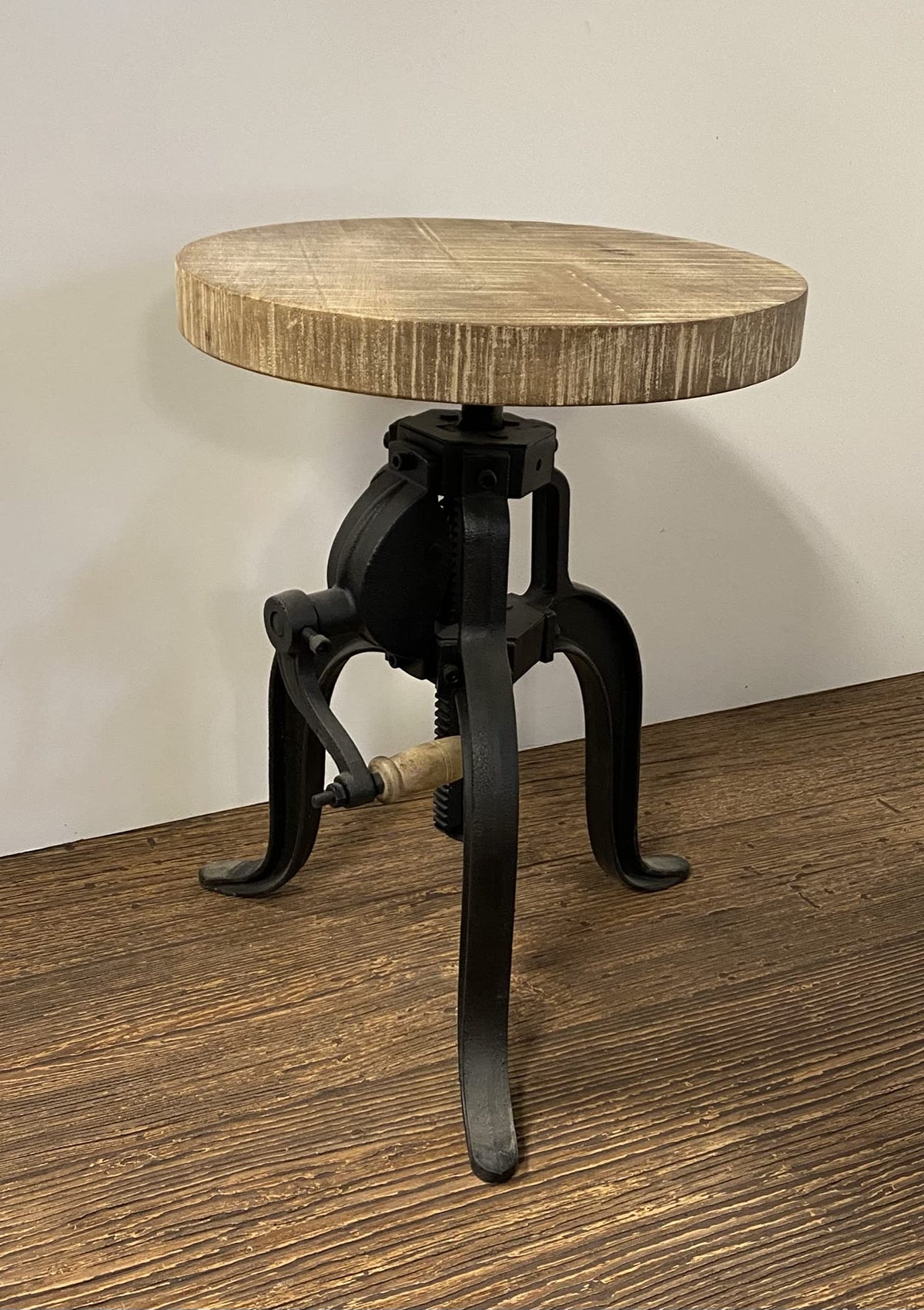 HomeRoots Black and Brown Mango Wood and Iron Industrial Adjustable Rustic Crank Stool