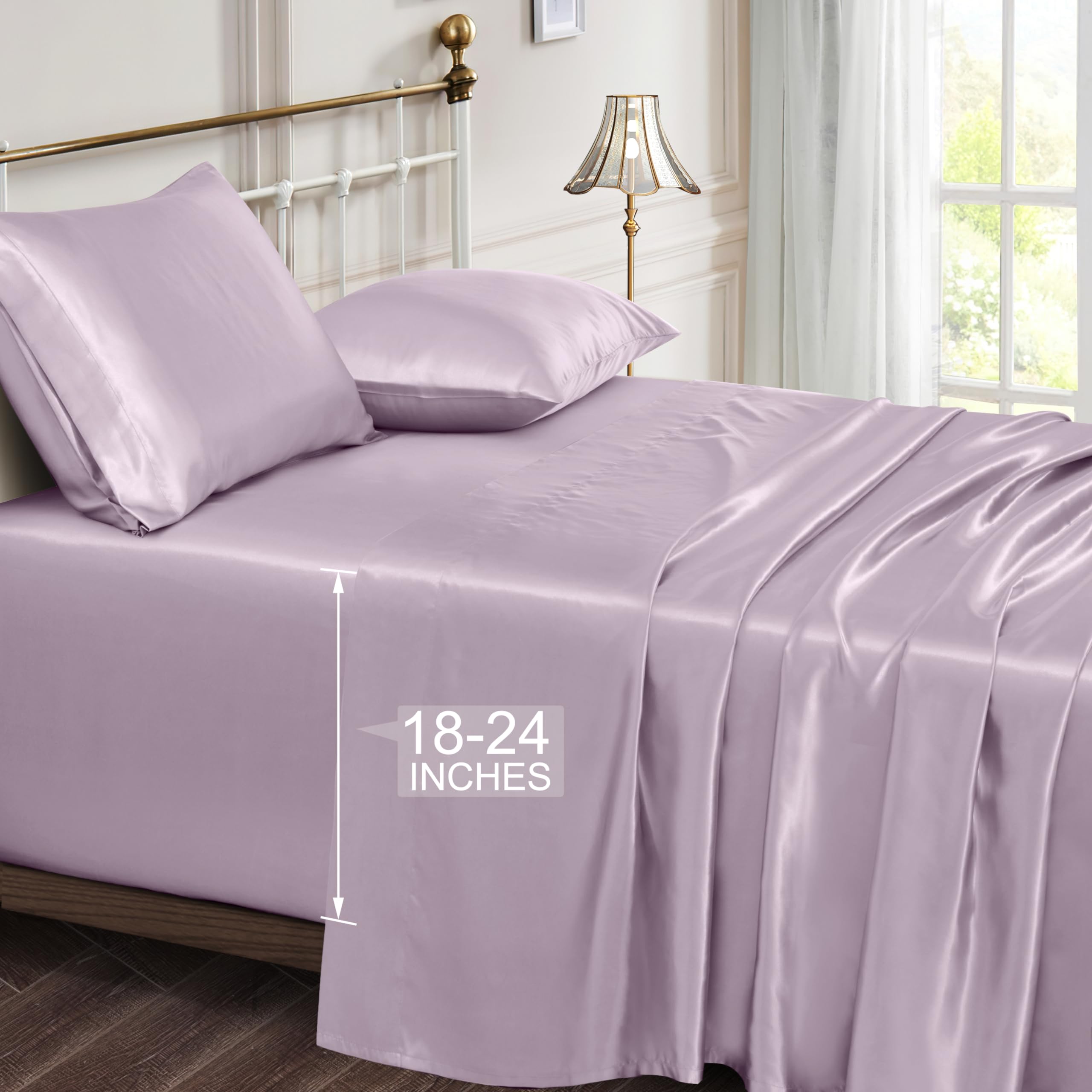 Vonty Satin Sheets Extra Deep Pocket Full Sheet Sets - Cooling & Silky Satin Full Size Sheets With 18-24 Inch Deep Pocket, Luxur
