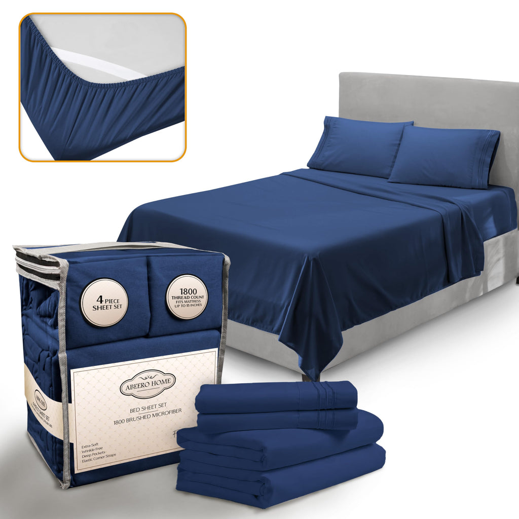 Abeero Home Full Size Bed Sheets Cooling - Luxury Hotel Sheet Set - Soft Sheet with Elastic Corner Strap - Deep Pocket Microfibe