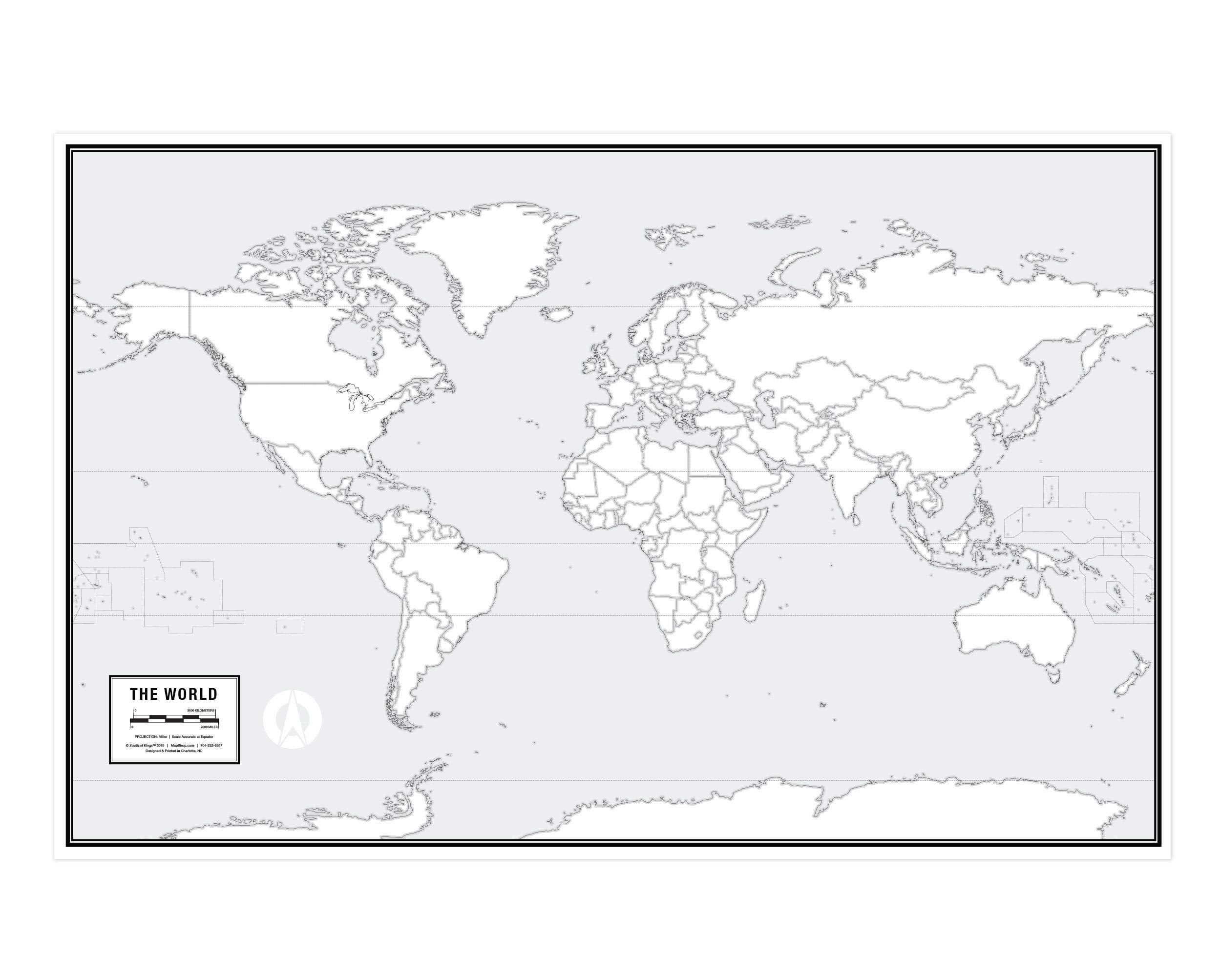 Large Blank World Outline Map Poster, Laminated, 36    X 24    | Great Blank Wall Map For Classroom Or Home Study | Free Dry Era