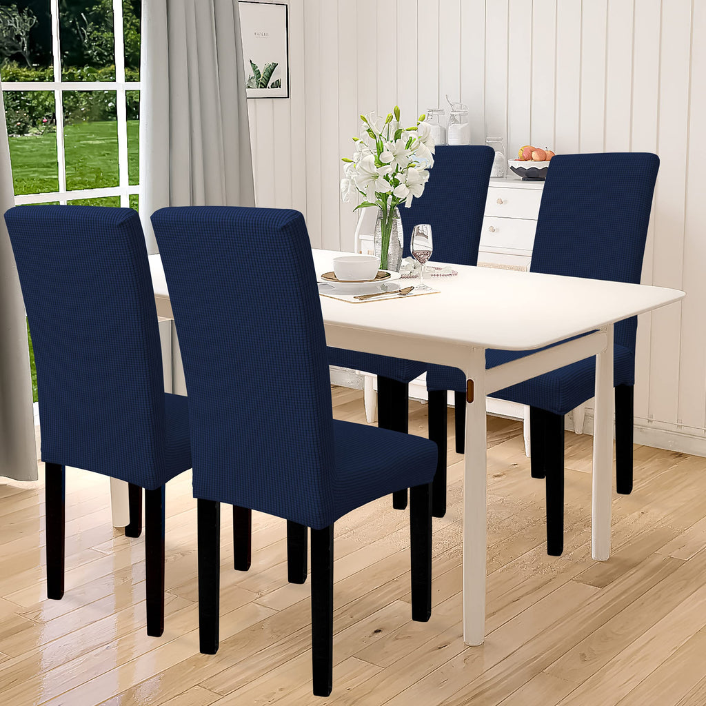 Easy-Going 100% Waterproof Dining Room Chair Cover Set Of 4, Stretch Jacquard Parson Chair Slipcover Removable Washable Chair Protector For Home, Restaurant, Banquet (Large, Navy)