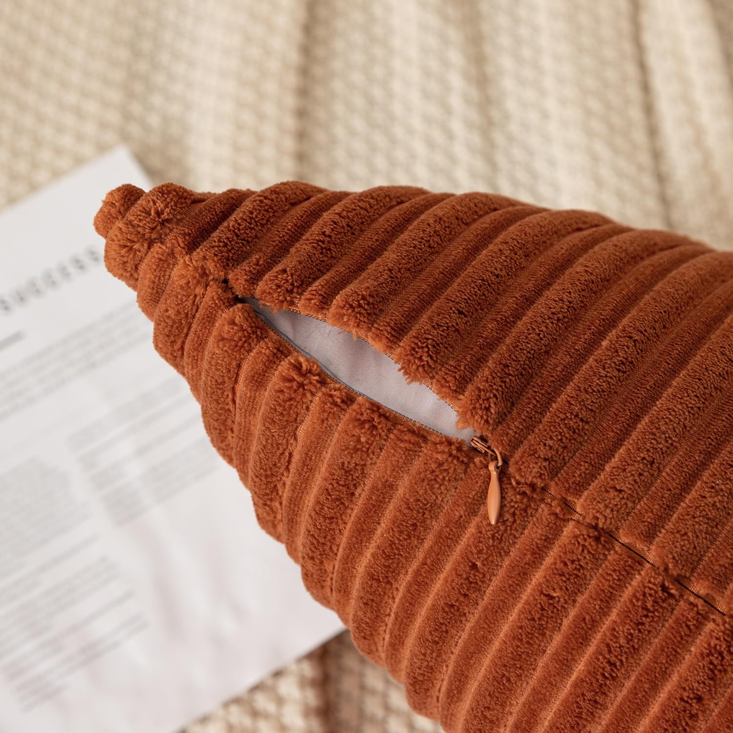 Kevin Textile Pack Of 2 Corduroy Soft Soild Decorative Rectangle Throw Pillow Covers Set Cushion Cases Pillowcases For Sofa Bedroom Car 12 X 20 Inch 30 X 50 Cm Rust