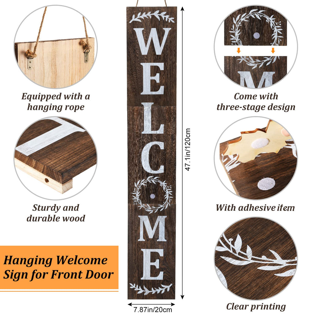 Jetec Welcome Sign For Front Door Interchangeable Wooden Welcome Porch Sign Hanging Outdoor Decoration Replaceable Wood Welcome