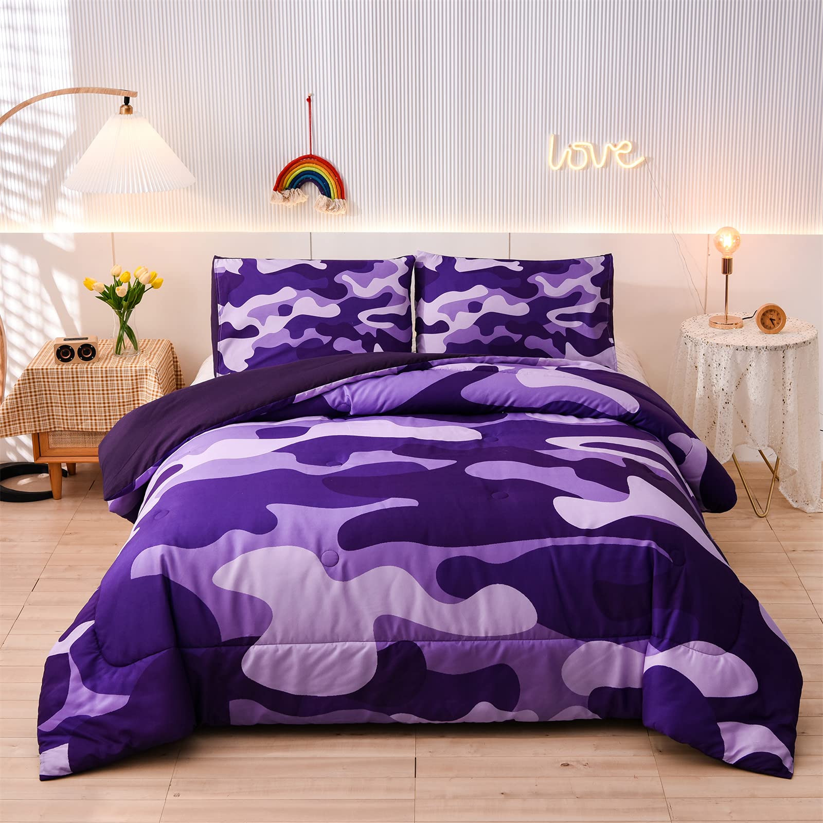 Meeting Story Camouflage Bedding Set, Colorful Pattern Queen Camouflage Comforter Set, 3 PCS One Comforter and Two Pillowcases i