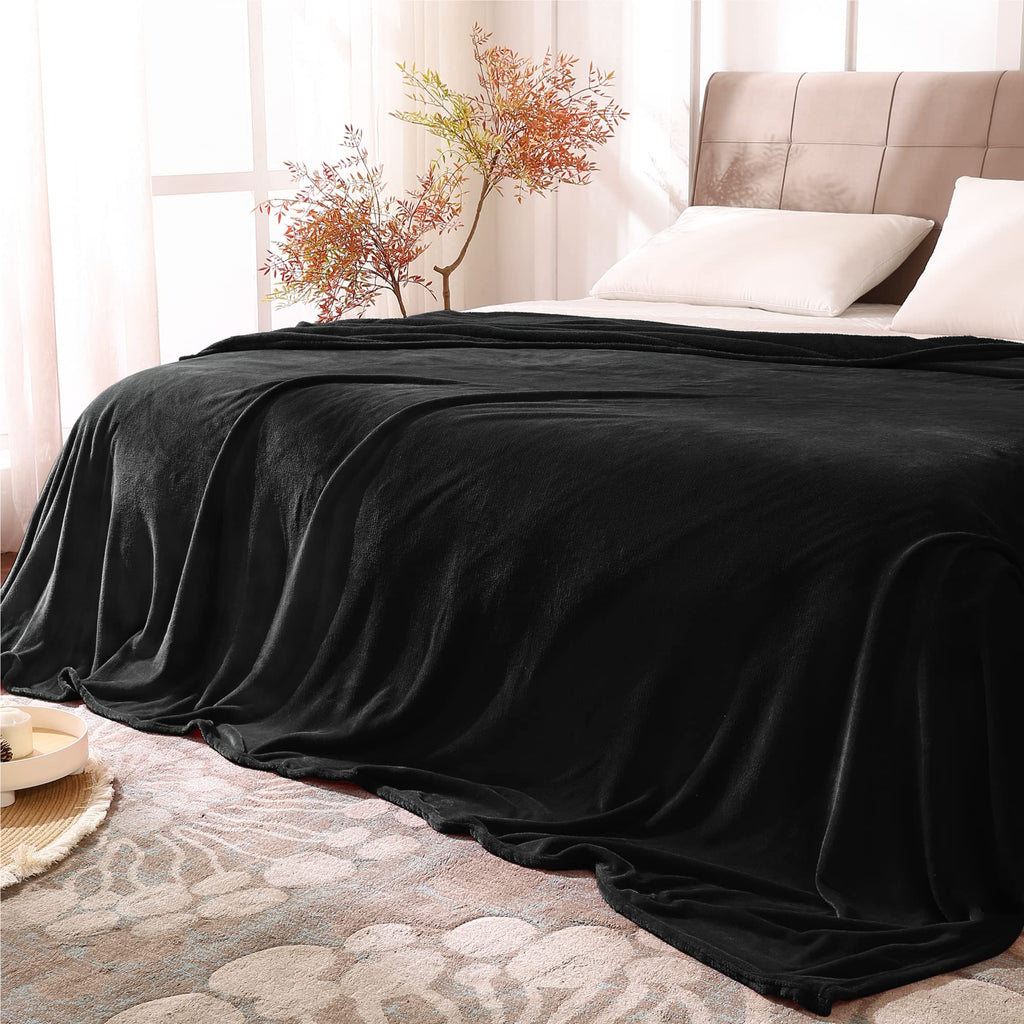 Bedelite Fleece Blankets Queen Size For Bed, Luxury Plush Cozy Fuzzy Black Blanket 90X90 Inches, Super Soft Warm Lightweight Thr