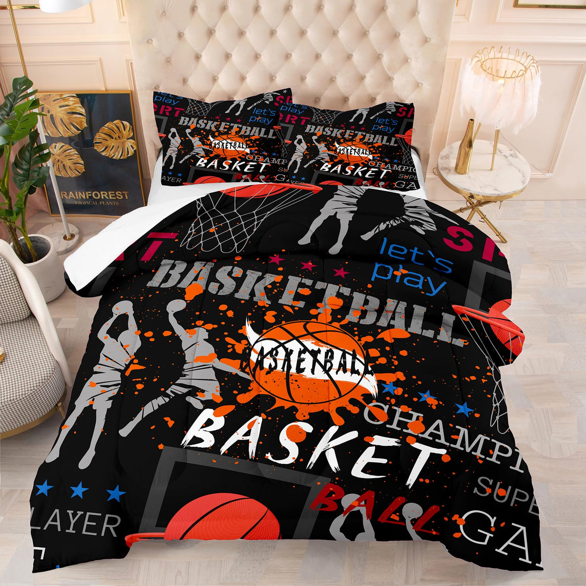 Ninenine Basketball Comforter Set Queen Size Sports Bedding For Boys Teens Basketball Fire Player Comforter Tie Dye Bed Set With