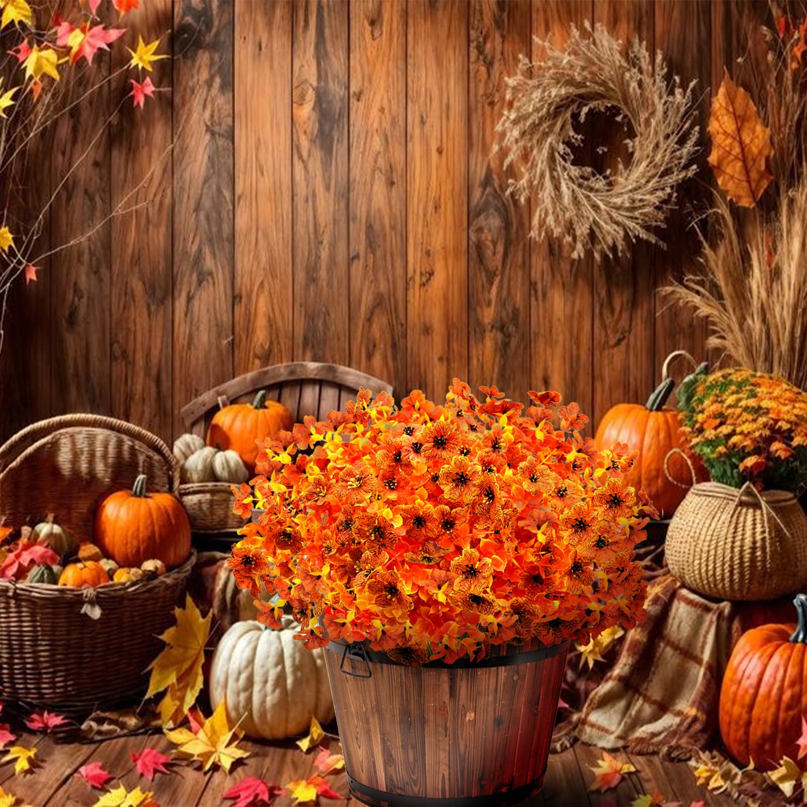 Satefello Artificial Fall Flowers For Outdoors, 10 Bundles Artificial Plants Uv Resistant Fall Fake Plants For Outside Halloween