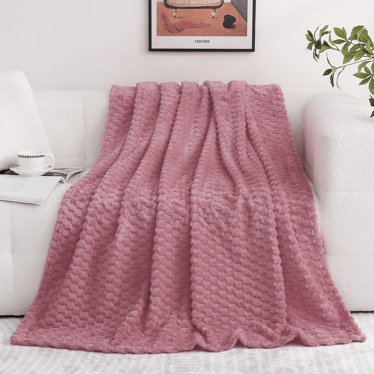 Dusty Pink Throw Blanket 60''  80'' Inches Gifts For Mom Fuzzy 3D Jacquard Decorative Flannel Fleece Super Soft Plush Cozy Blank