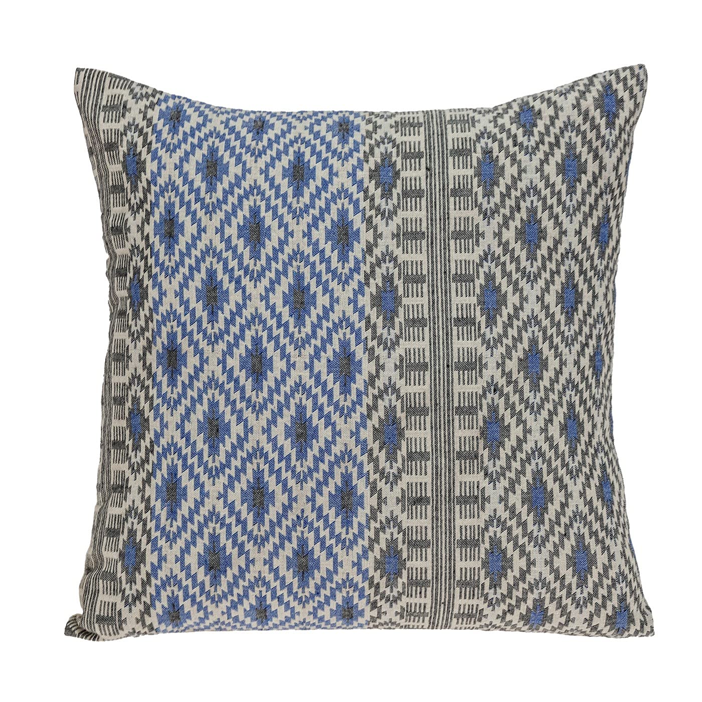 HomeRoots Beige 100% Cotton Gray and Blue Aztec Diamond Throw Pillow