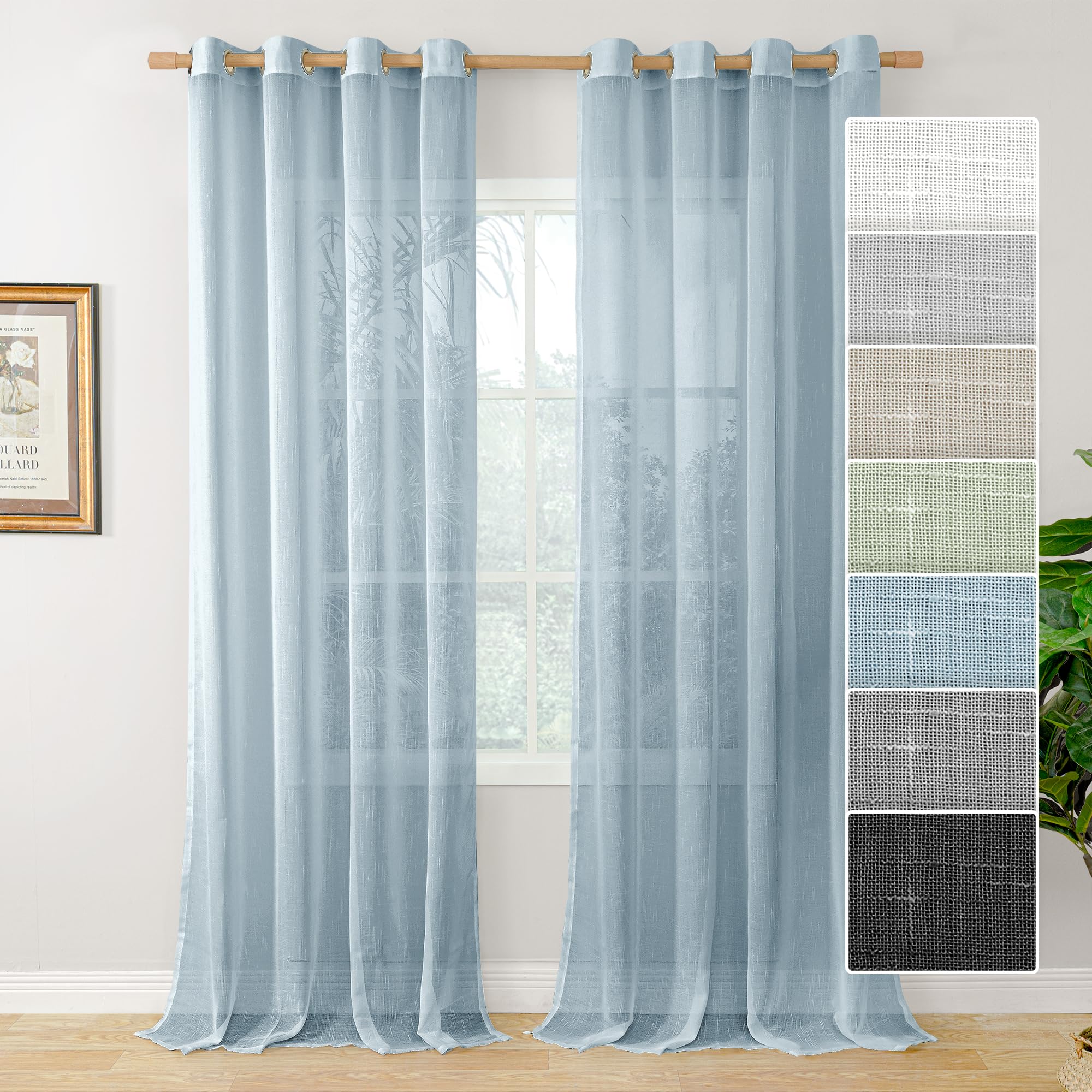 Bgment Sheer Linen Curtains For Living Room 2 Panels Set, Semi Sheer Curtains 120 Inch Length For Bedroom Light Filtering Curtai