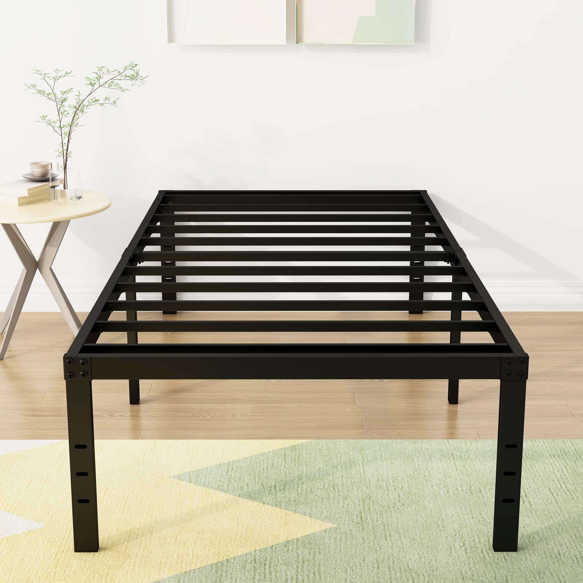 Diaoutro 18 Inch Twin Xl Bed Frame Heavy Duty No Box Spring Needed Metal Platform With Maximum Storage, Easy To Assembly, Noise Free, Black