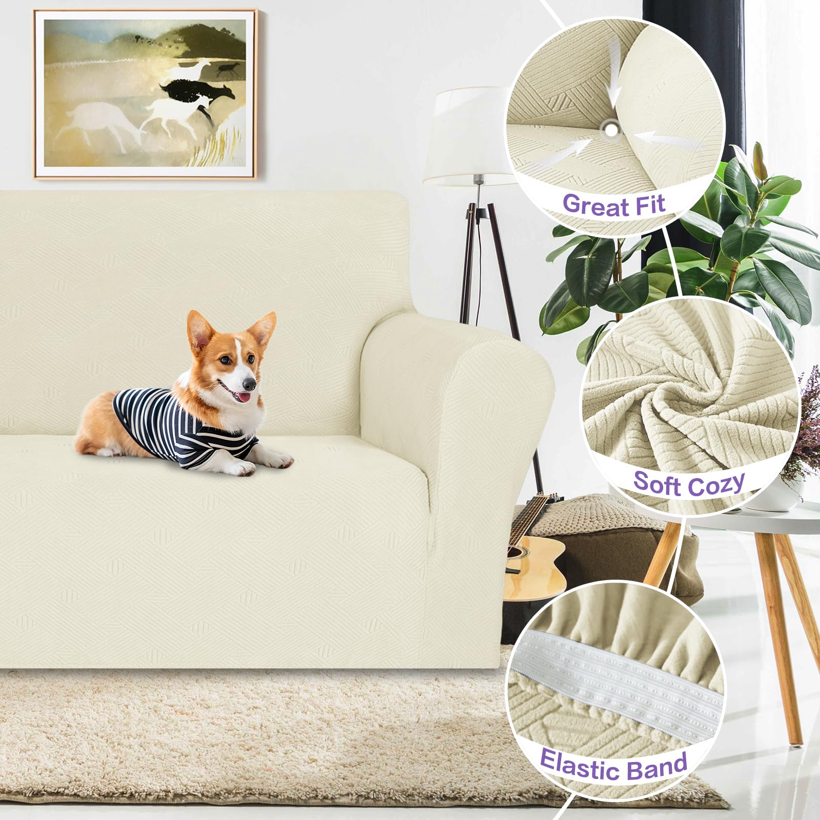 Znsayotx Super Stretch Chair Slipcover (31'-46'), New Striped Sofa Chair Covers For Living Room, Dogs Pet Friendly Anti-Slip Chair Protector Spandex Armchair Slipcovers (Beige, Chair)