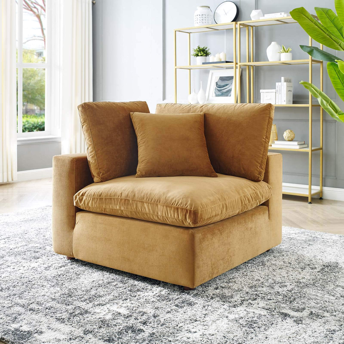 Modway Commix Down-Filled Overstuffed Performance Velvet Sectional Sofa Corner Chair