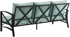 Crosley Furniture Kaplan Outdoor Sofa With Steel Frame, 3-Person Patio Couch For Porch, Deck, Backyard, Oiled Bronze With Mist Cushions