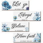 Joyhawk 4 Pieces Blue Flower Wall Decor For Bedroom, Accept-Let go-Have faith-Believe Wooden Inspirational Wall Art Decorations 