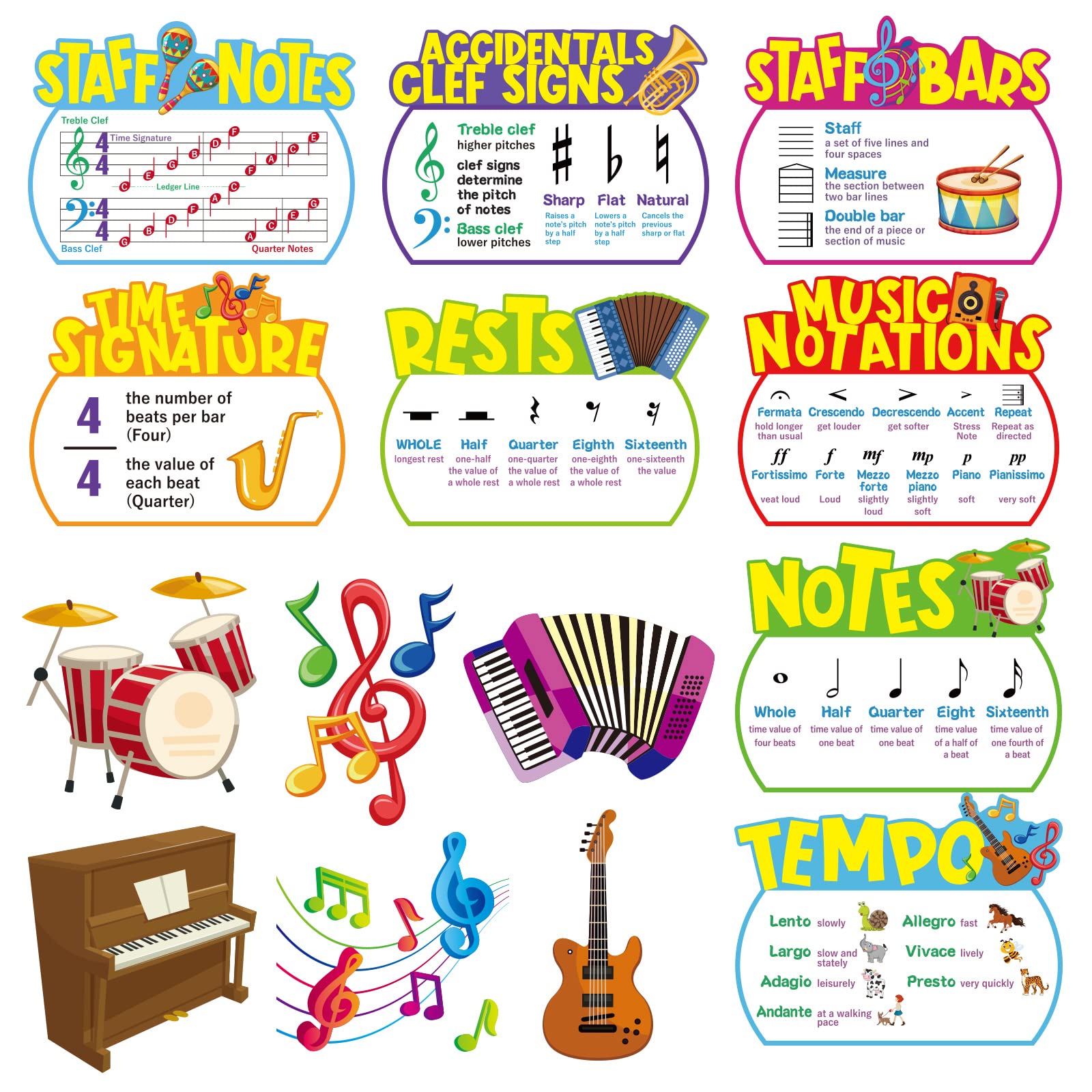 14 Pieces Music Elements Bulletin Board Set Musical Education Posters Music Classroom Decor For Middle School And High School Cl