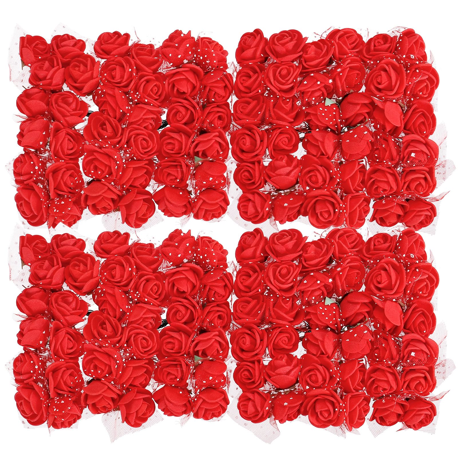 MECCANIXITY Artificial Rose Flower Heads, Red Mini Faux Flowers 0.8 Inch-1 Inch for DIY Craft Wedding and Party Decoration Pack 
