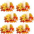 6 Pcs Fall Candle Rings Wreaths Thanksgiving Artificial Pumpkin Maple Leaf Candle Garland with Berries Candle Rings for Pillars 