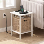 Furinno Turn-N-Tube 2-Tier Side Table, End Table with USB and Type-C Charging Port, White/White