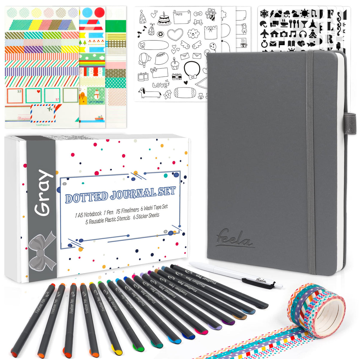 Feela Dotted Journal Kit, Dot Grid Journal Hardcover Planner Notebook Set For Beginners Women Girls Note Taking With Journaling