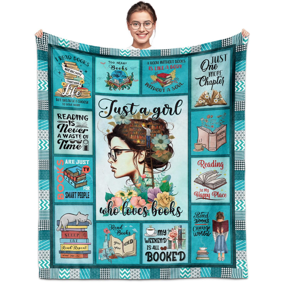 Book Lovers Gifts for Women, Gifts for Book Lovers, Books/Reading Blanket 60X50, Just a Girl Who Loves Books Blanket, Gifts fo