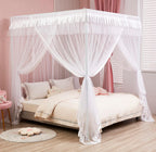 Mengersi 4 Corners Post Canopy Bed Curtains For Girls Kids Adults Queen Size- Cute Cozy Drape Square Netting - 4 Opening Mosquit