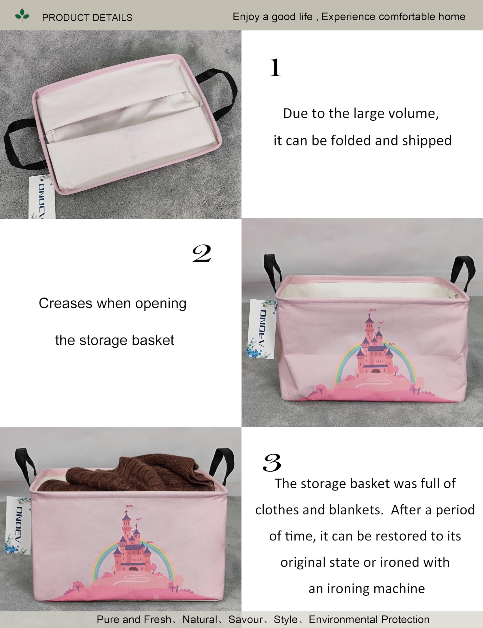 Onoev Rectangular Folding Laundry Basket,Waterproof Canvas Basket,Gift Basket,Suitable For Children'S Room,Office,Clothes,Toys S