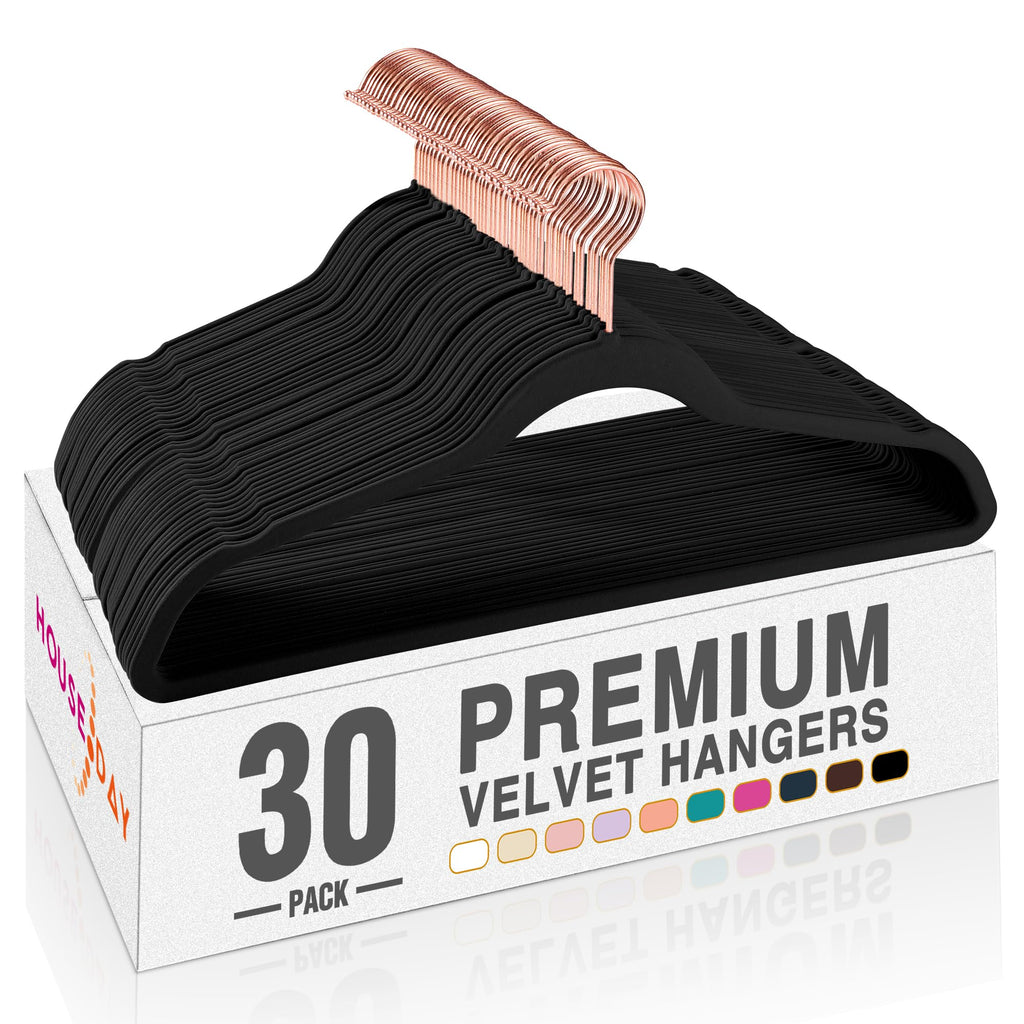 HOUSE DAY Velvet Hangers 30 Pack, Premium Clothes Hangers Non-Slip Felt Hangers, Sturdy Black Hangers Heavy Duty Coat Hangers, D