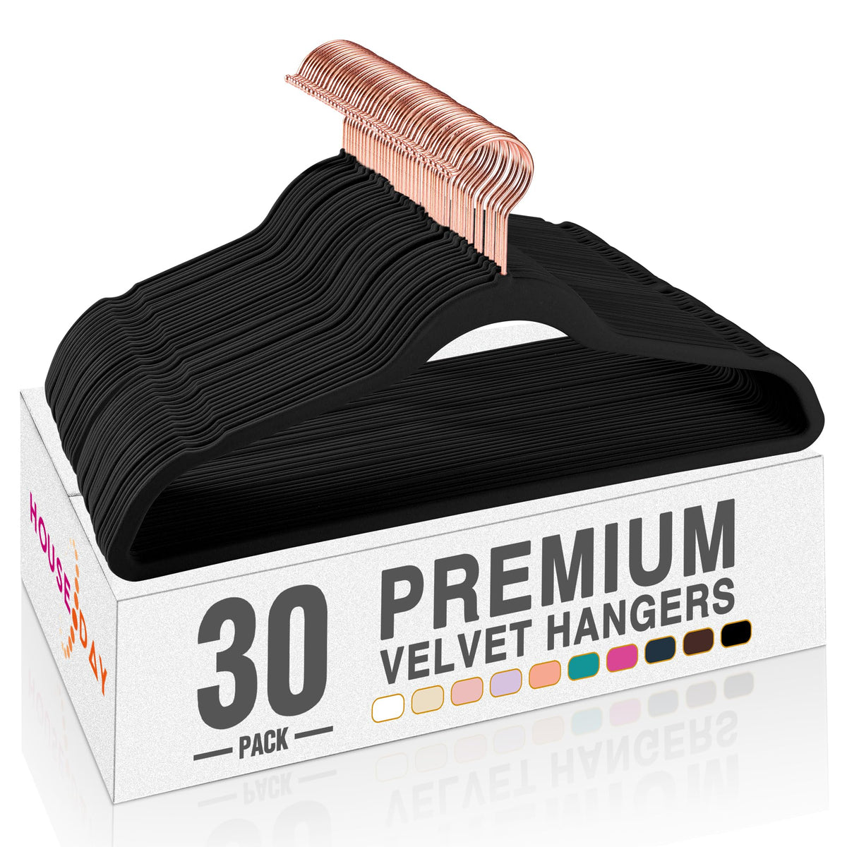 HOUSE DAY Velvet Hangers 30 Pack, Premium Clothes Hangers Non-Slip Felt Hangers, Sturdy Black Hangers Heavy Duty Coat Hangers, D