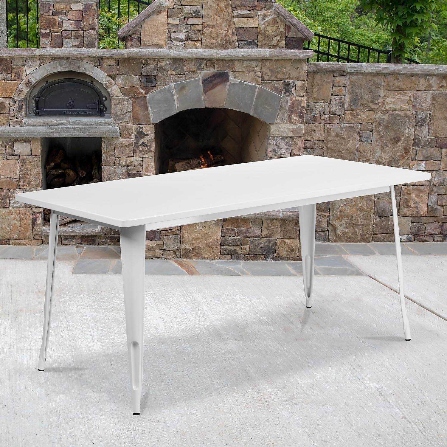 Flash Furniture Charis Commercial Grade 31.5&quot; X 63&quot; Rectangular White Metal Indoor-Outdoor Table