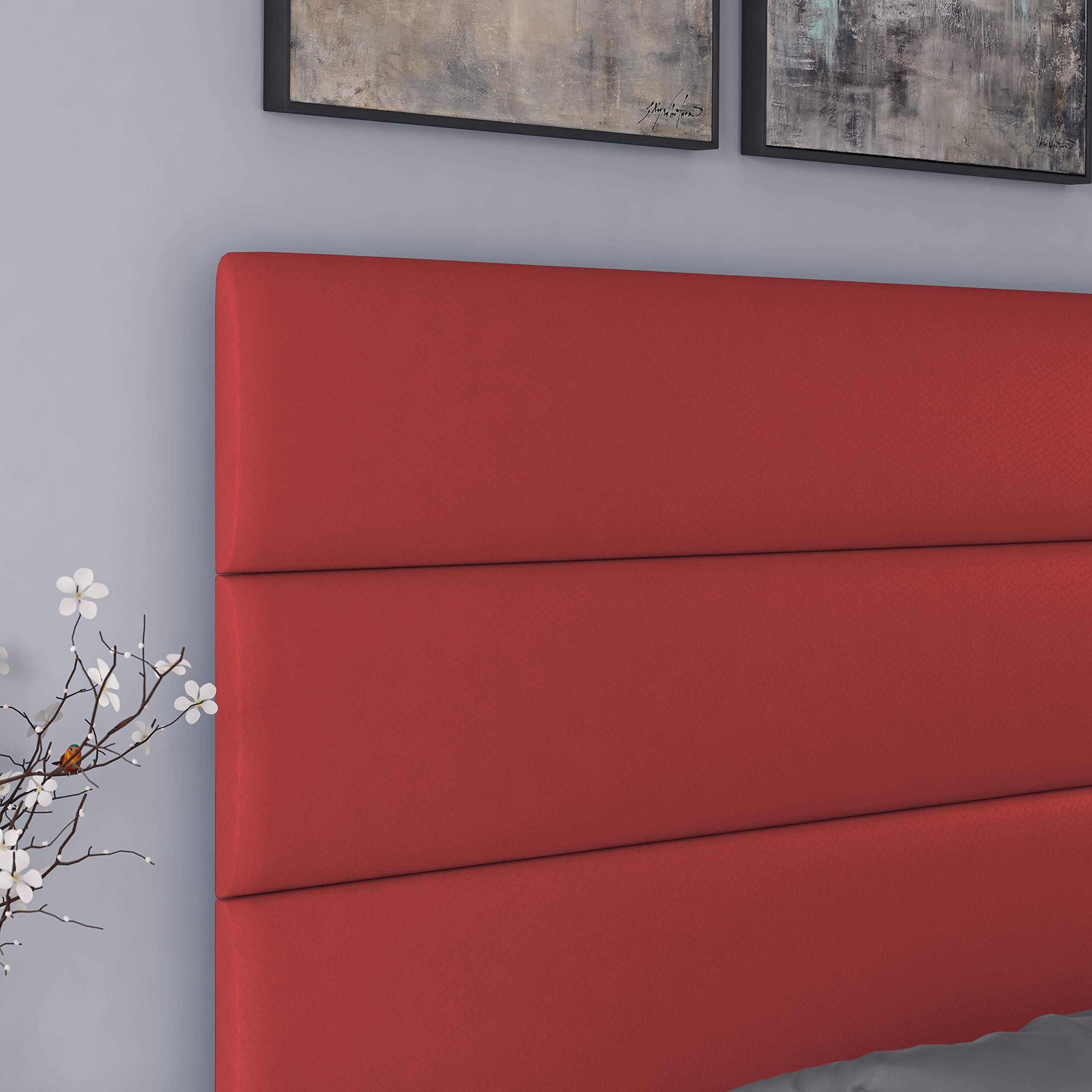 Boyd Sleep Piedmont Upholstered Platform Bed Frame Mattress Foundation With Tri-Panel Headboard And Strong Wood Slat Supports: Faux Leather, Red, Queen (Pmrd984Qn)