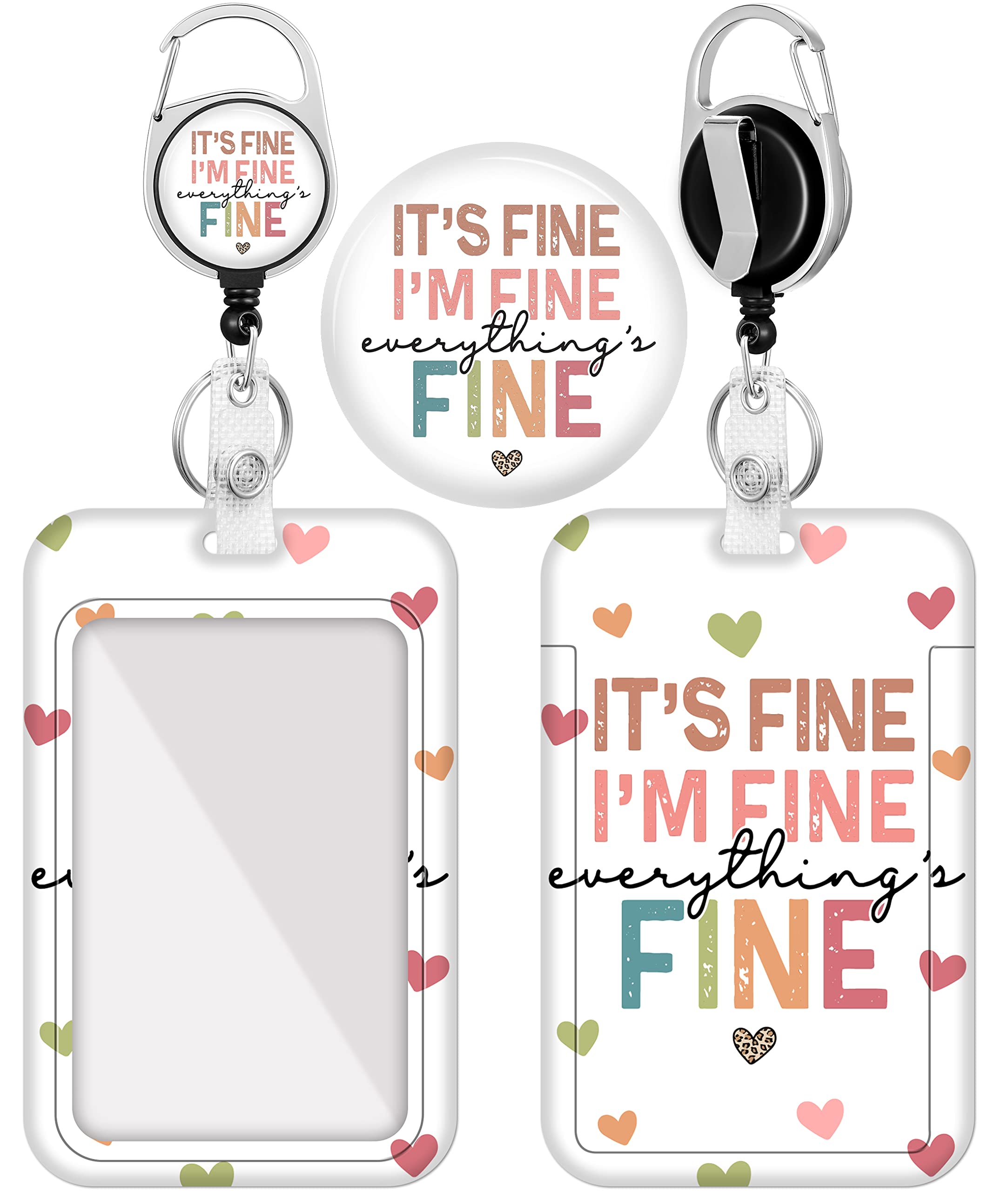 Plifal Badge Holder With Retractable Reel, Funny It'S Fine I'M Fine Id Name Tag Work Badge Clip Heavy Duty Vertical Card Protect