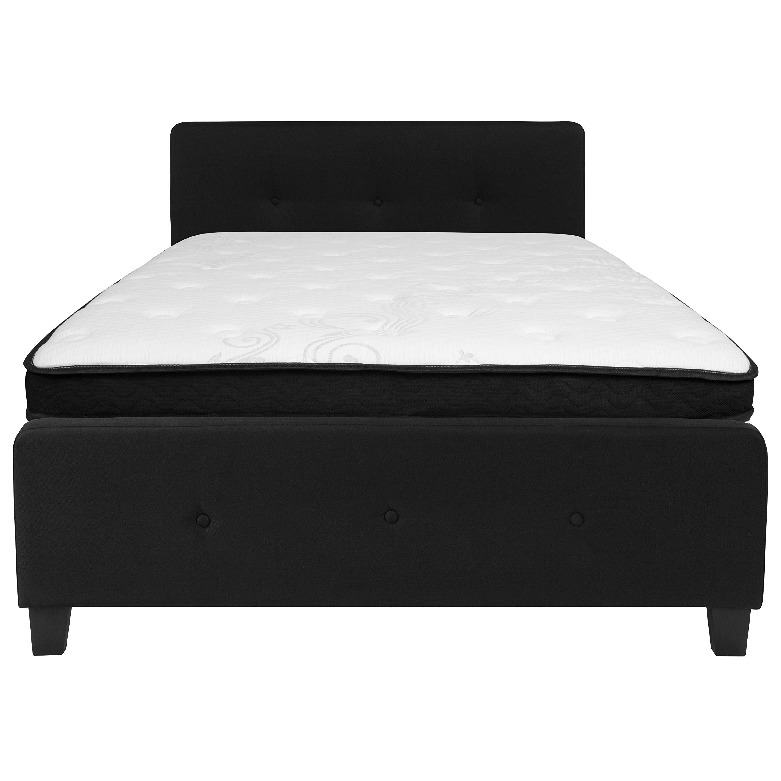 Flash Furniture Tribeca Full Size Tufted Upholstered Platform Bed in Black Fabric with Memory Foam Mattress