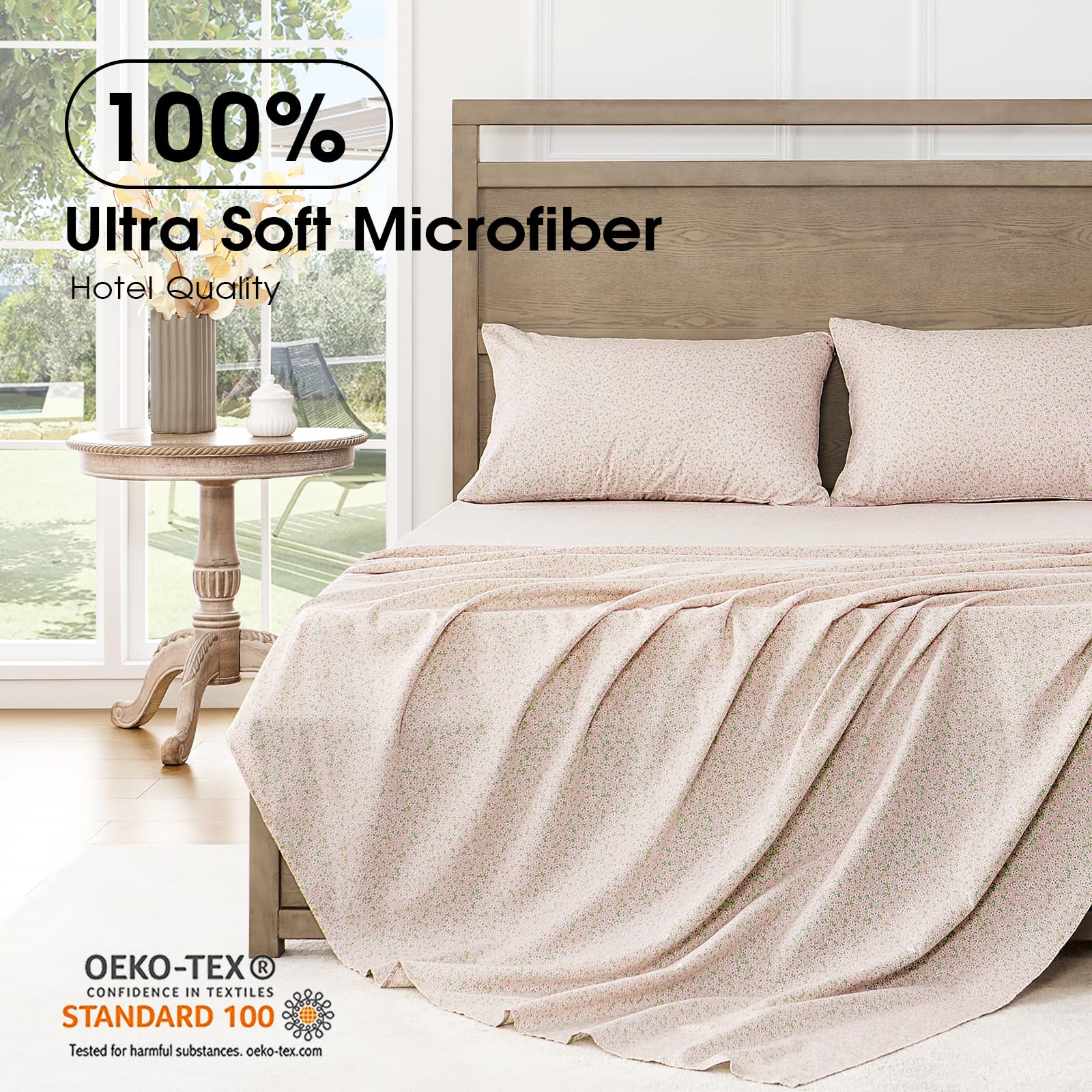 Freshculture Floral Bed Sheets - Ultra Soft California King Sheets Set - Brushed Microfiber Pink Floral Sheets- Deep Pockets - E