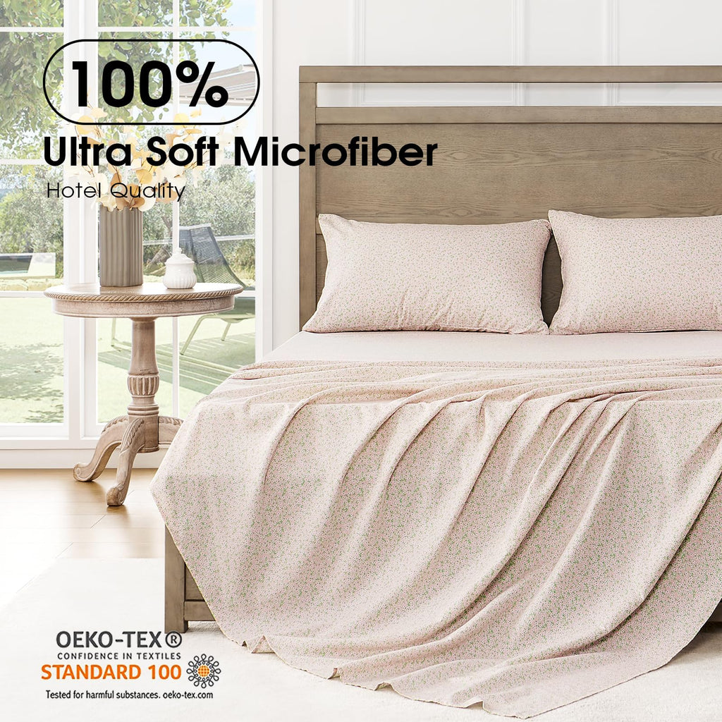 Freshculture Floral Bed Sheets - Ultra Soft California King Sheets Set - Brushed Microfiber Pink Floral Sheets- Deep Pockets - E