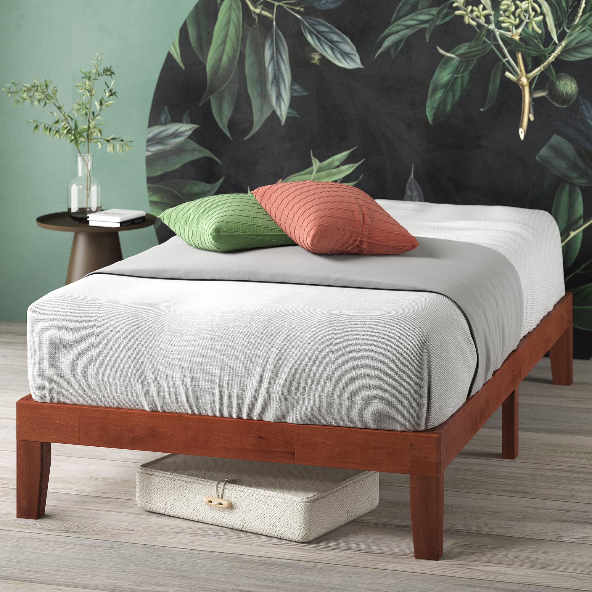 ZINUS Wen Wood Platform Bed Frame, Solid Wood Foundation, Wood Slat Support, No Box Spring Needed, Easy Assembly, Cherry, Twin