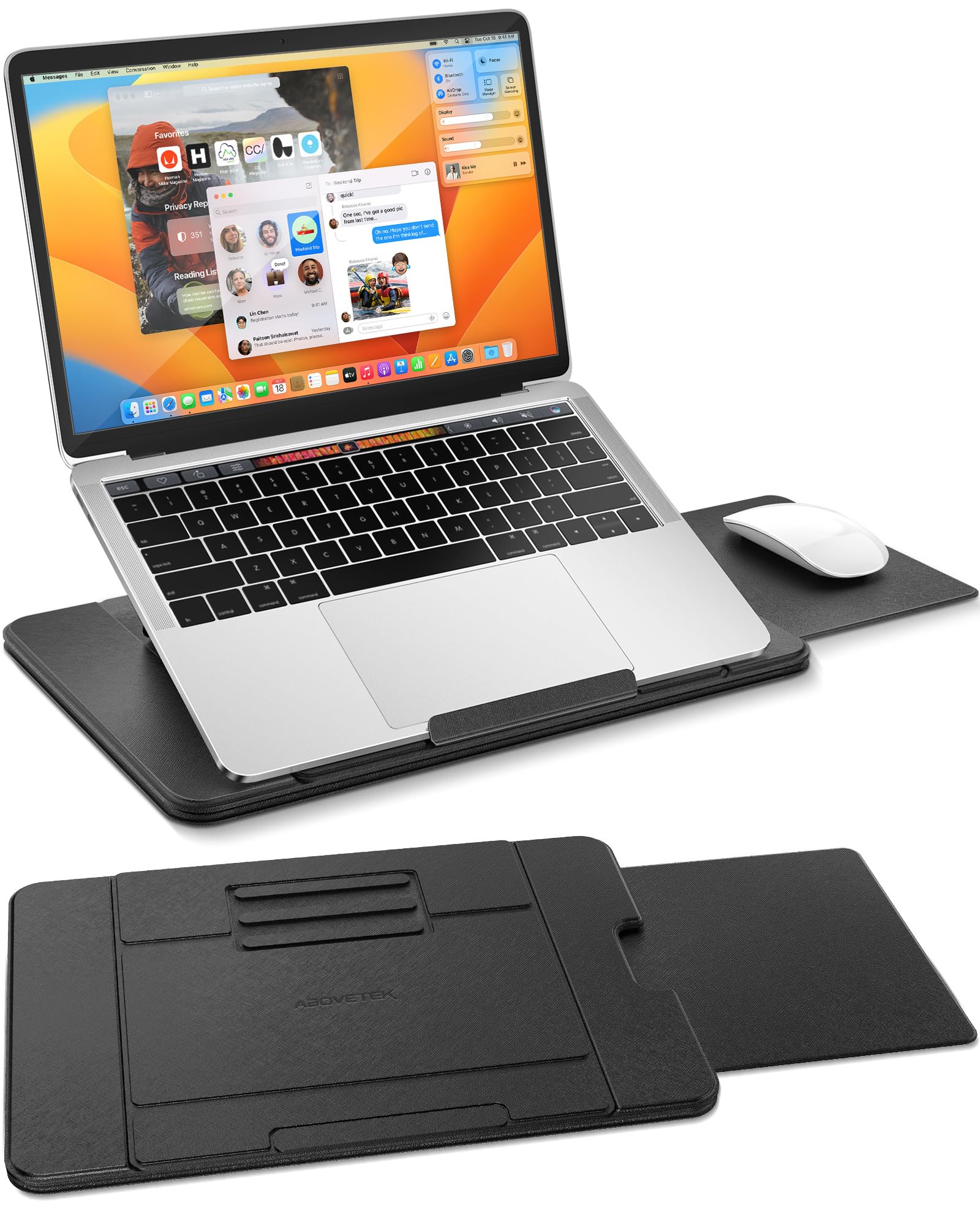 Abovetek Adjustable Laptop Lap Desk, 3 Ergonomic Angles, Pu Leather Non-Slip Surface, Heat Shield, Retractable Mouse Pad, Portab