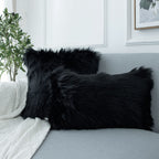 Ligicky Decorative Black Fluffy Throw Pillow Cover Faux Fur Shams Pillow Case Luxury Series Square Soft Plush Cushion Cover For
