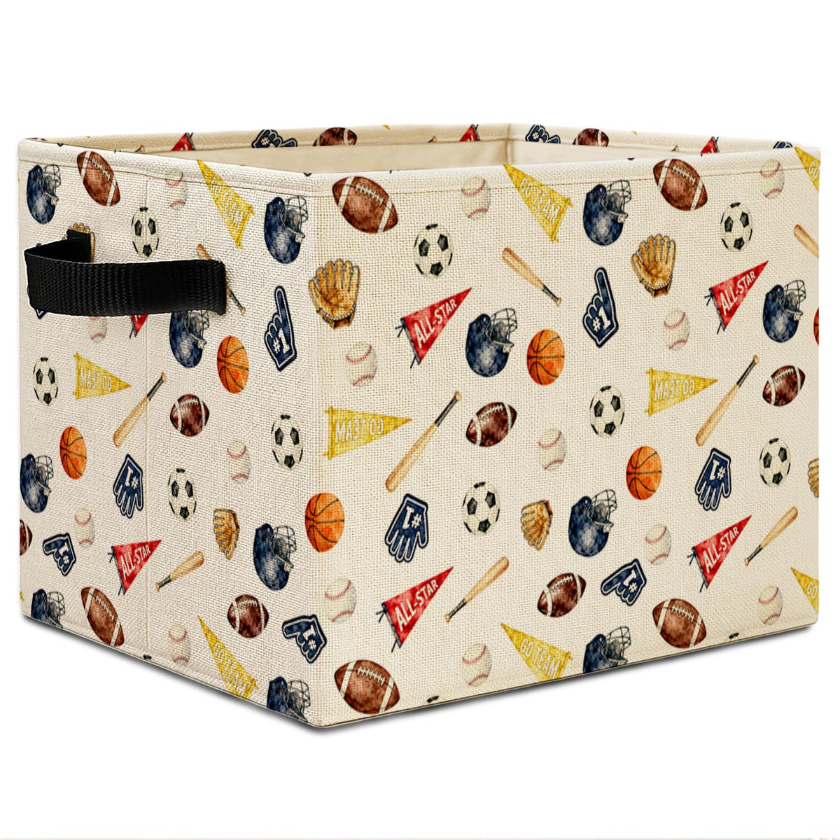 Elefeltclave Sports Nursery Decor Storage Bins, Baseball Basketball Football Soccer Sports Collapsible Storage Basket Organizer 