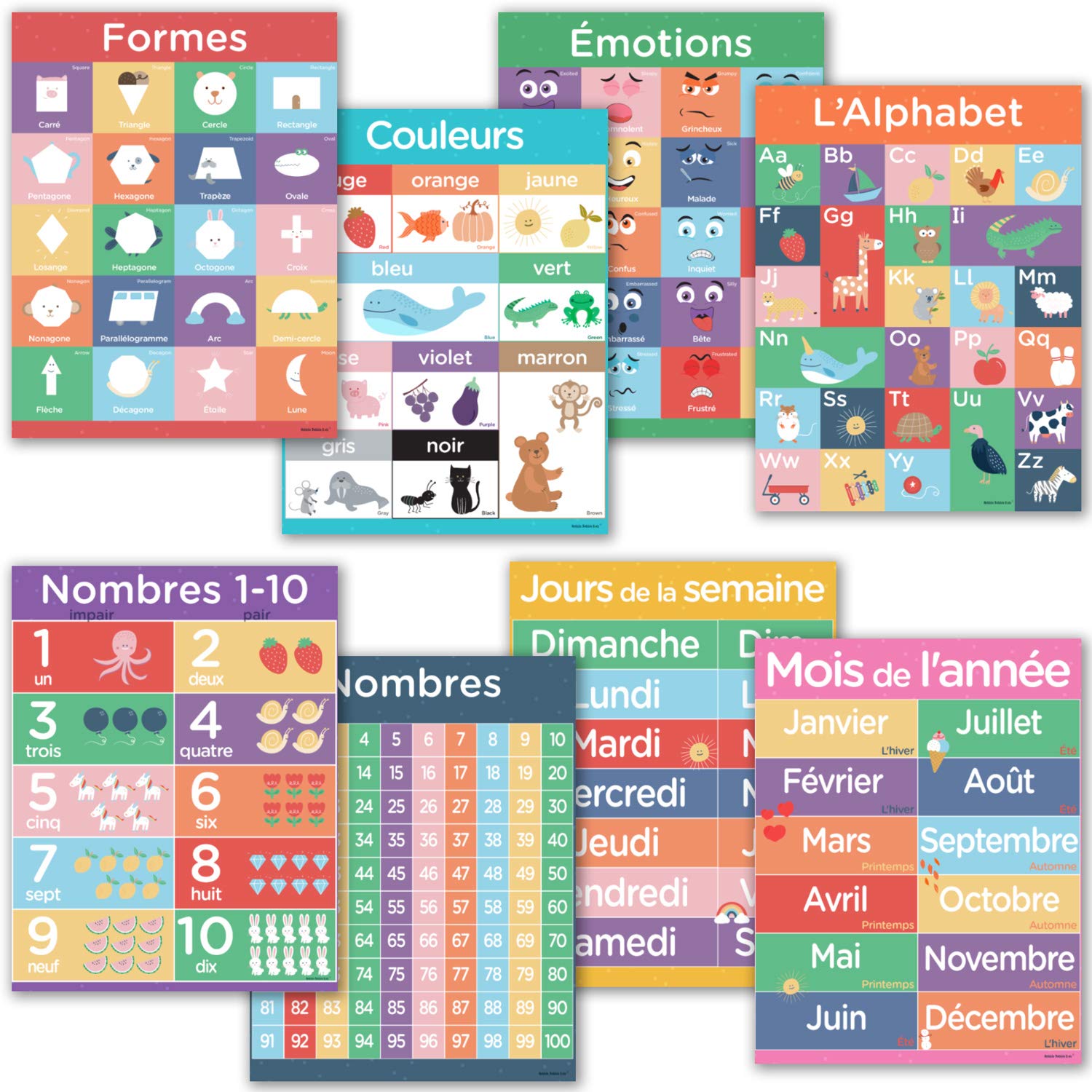 Hubble Bubble Kids 8 French Posters For Classrooms - French Language For Beginners 13X17 Classroom Posters Are Dry-Erase And Inc