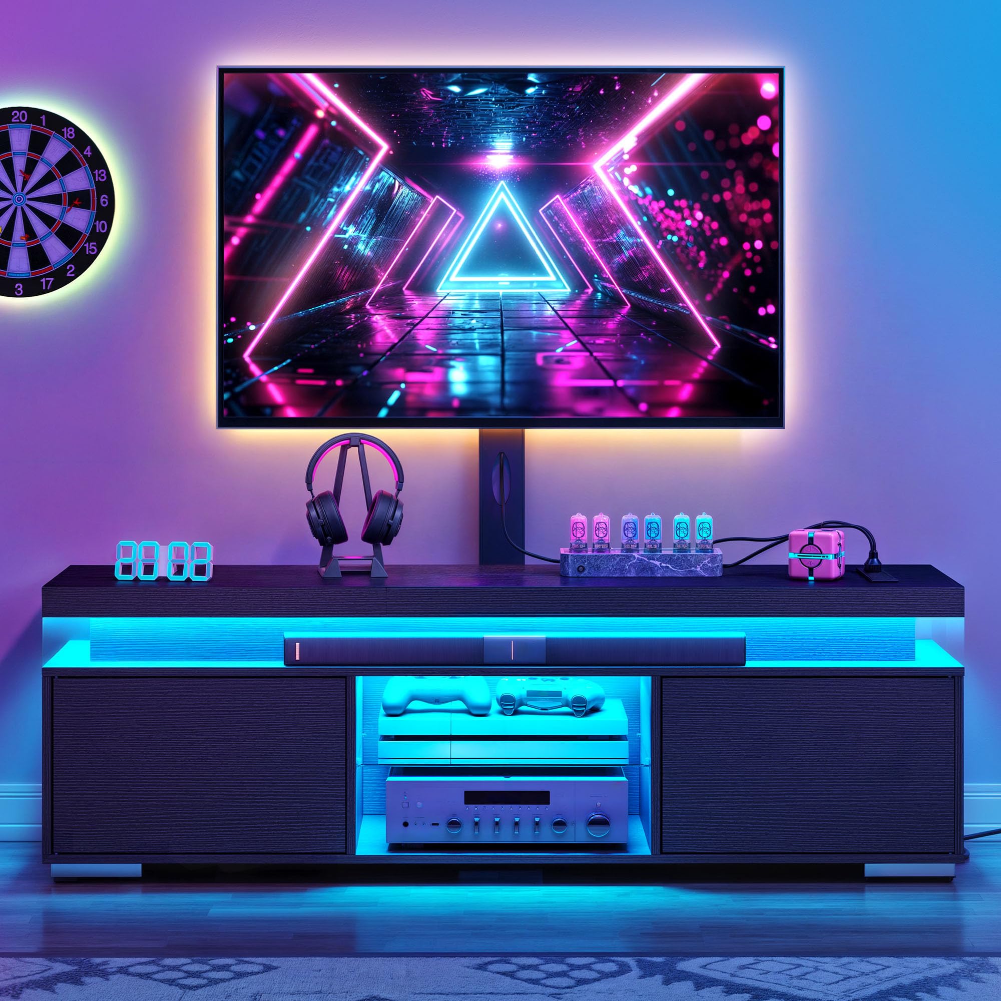 YITAHOME Black TV Stand for Living Room with Height Adjustable Mount, Modern TV Stand for 70/65 Inch TV, LED Entertainment Cente