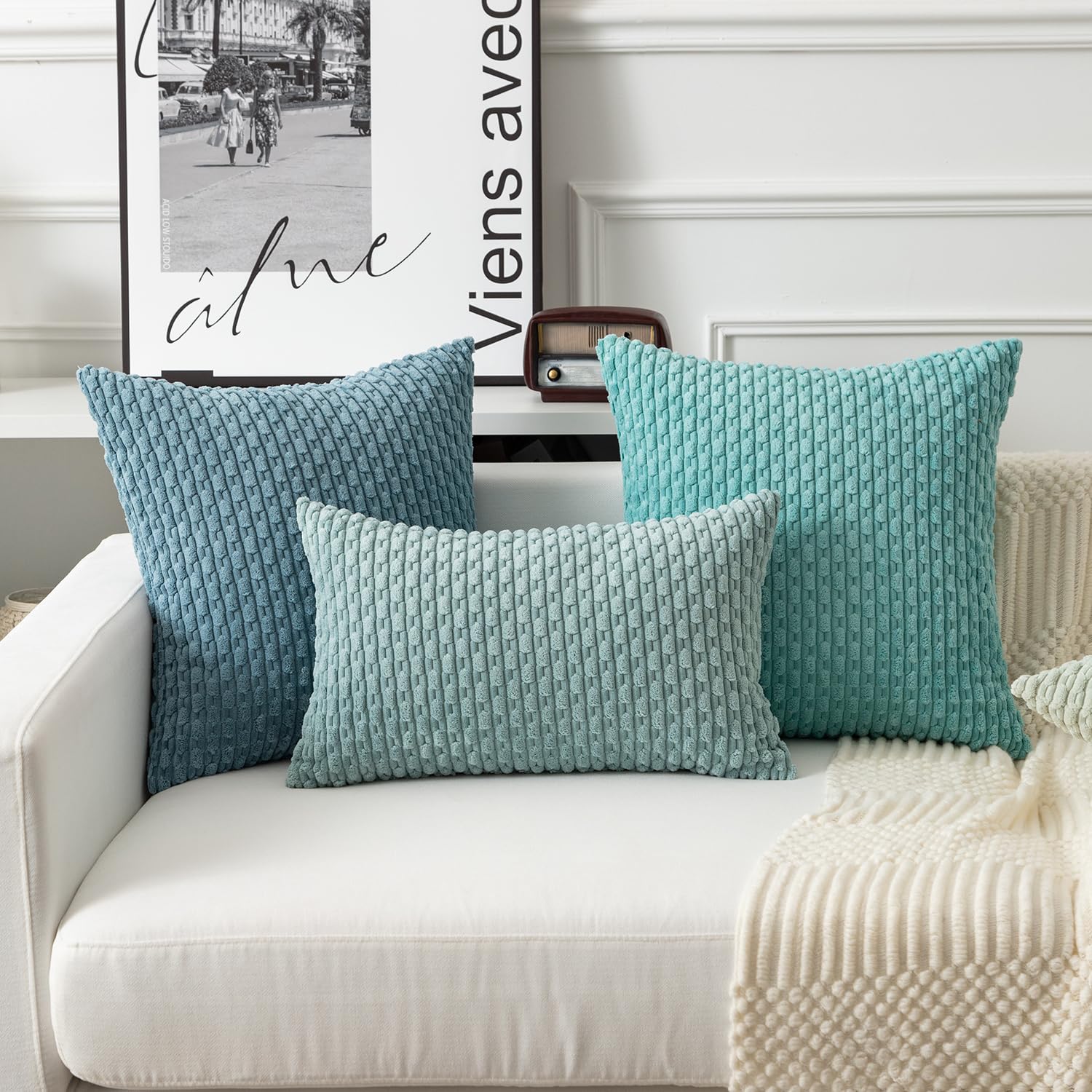 Kevin Textile Throw Pillow Covers Soft Corduroy Decorative Set Of 2 Boho Striped Christmas Pillow Covers Pillowcases Farmhouse Home Decor For Couch Bed Sofa Living Room 16X16 Inch Moss Green